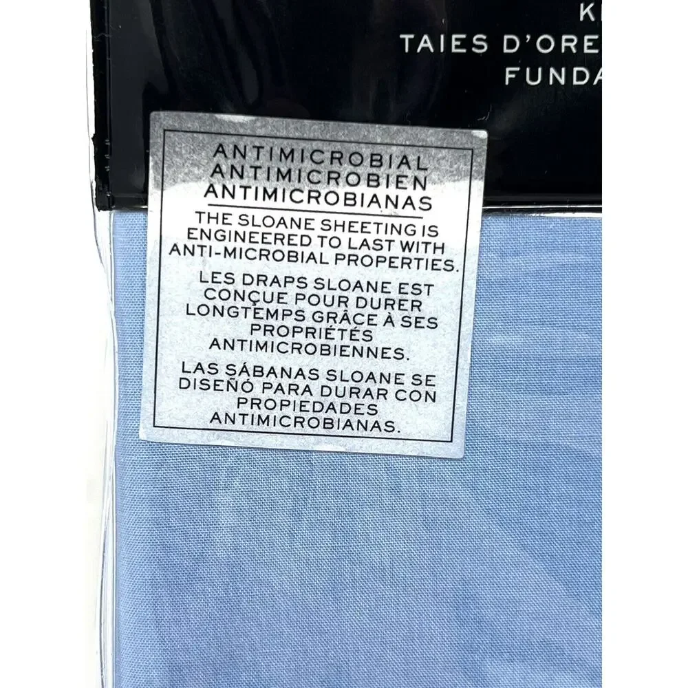 Ralph Lauren SLOANE King Sz Pillowcases Antimicrobial Light Blue Cotton Percale